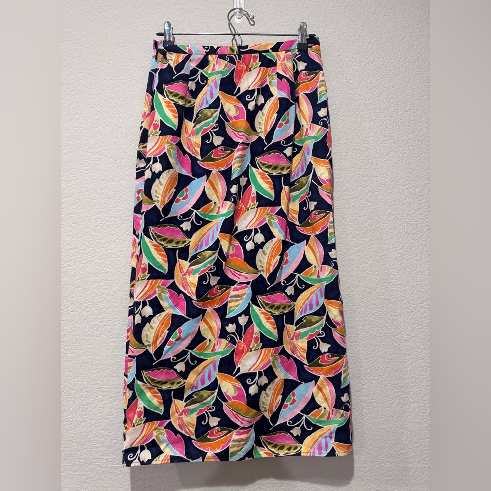 Talbots Womens Maxi Skirt Size 8 Colorful Cotton Corduroy Leaf Print Wrap Petite - Picture 6 of 11